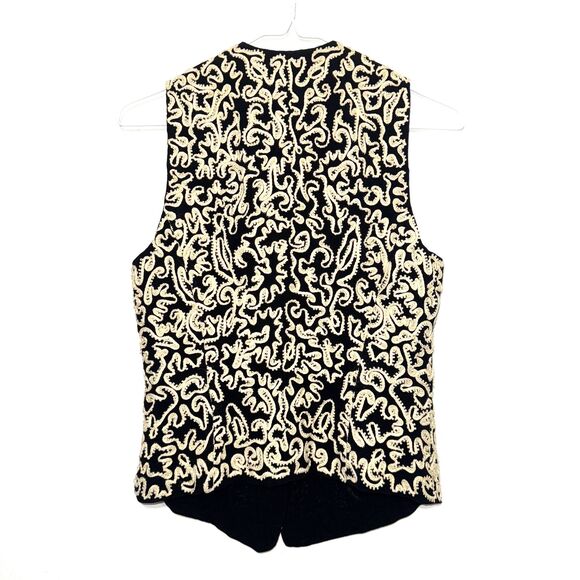 Donna Karen New York Wool Applique Jeweled Button Vest - Black/Tan 8 - Picture 2 of 6